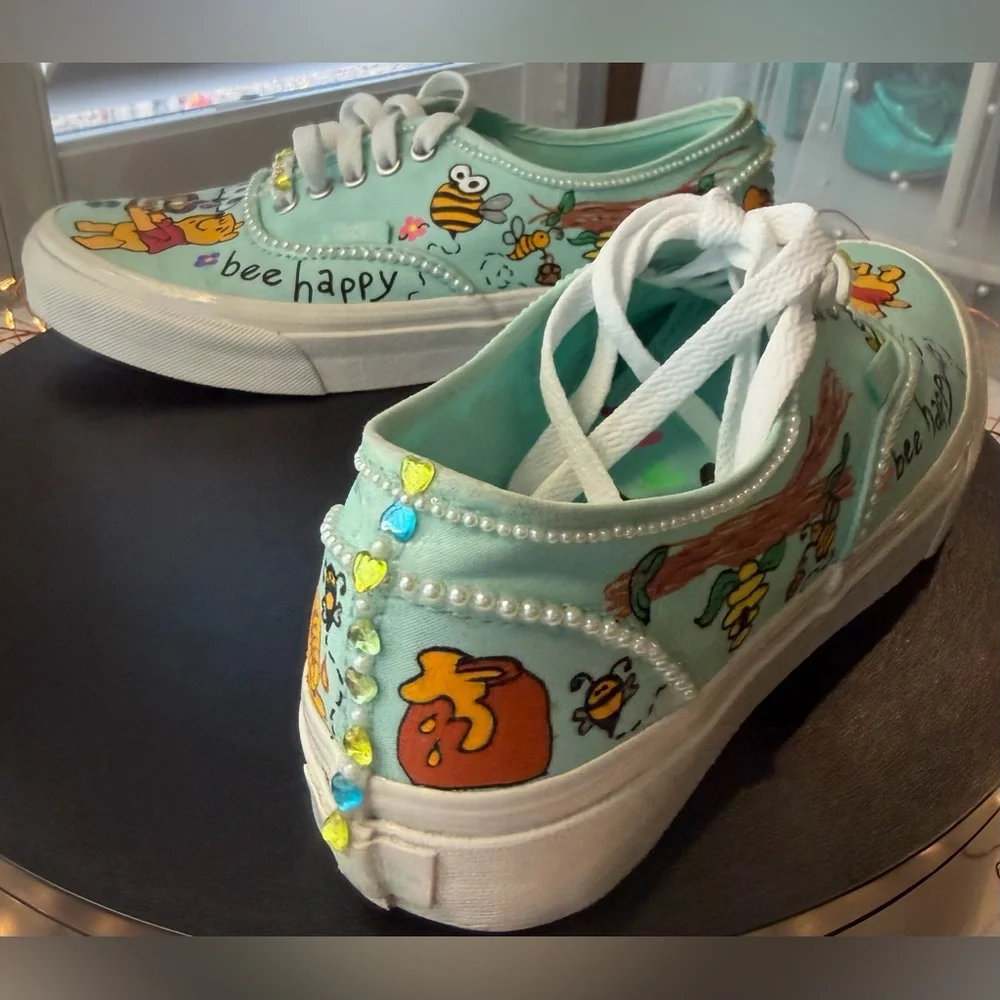Hand embellished One of a kind Winnie The Pooh Themed Tennis shoe, size 6.5. - Picture 8 of 17